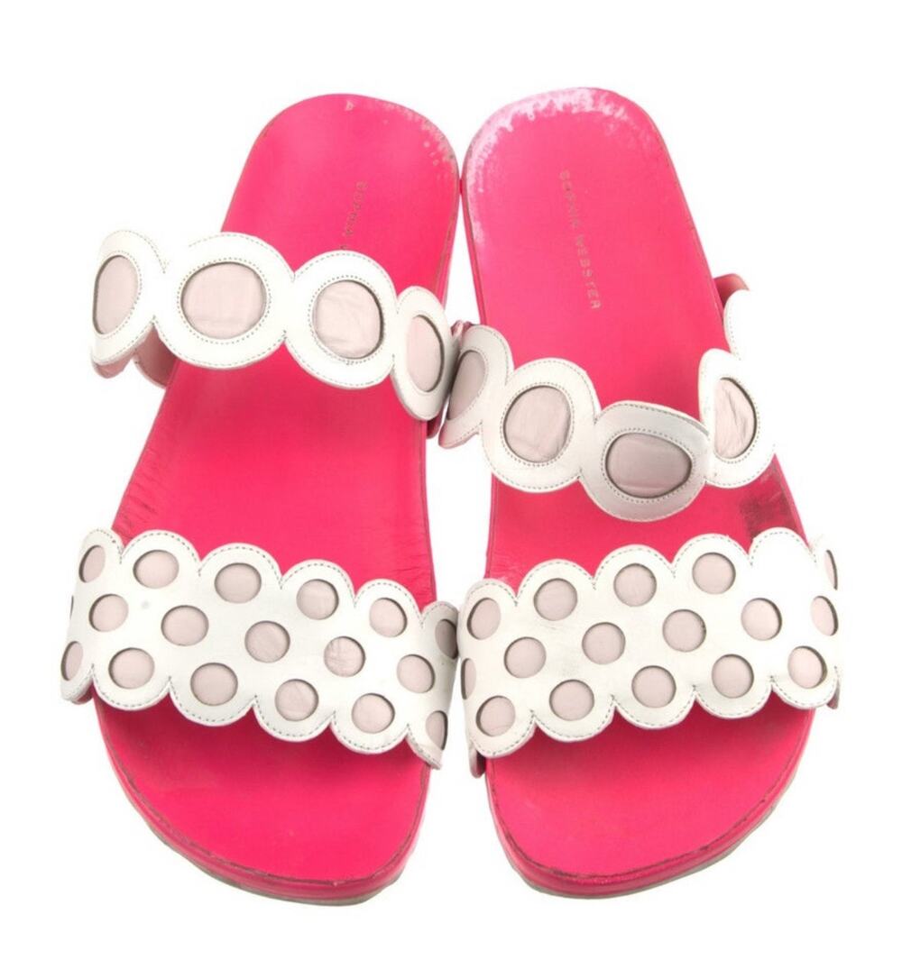 Sophia Webster Women White Pink Slide Shoes Leather Perforated Sandals Sz EU 41